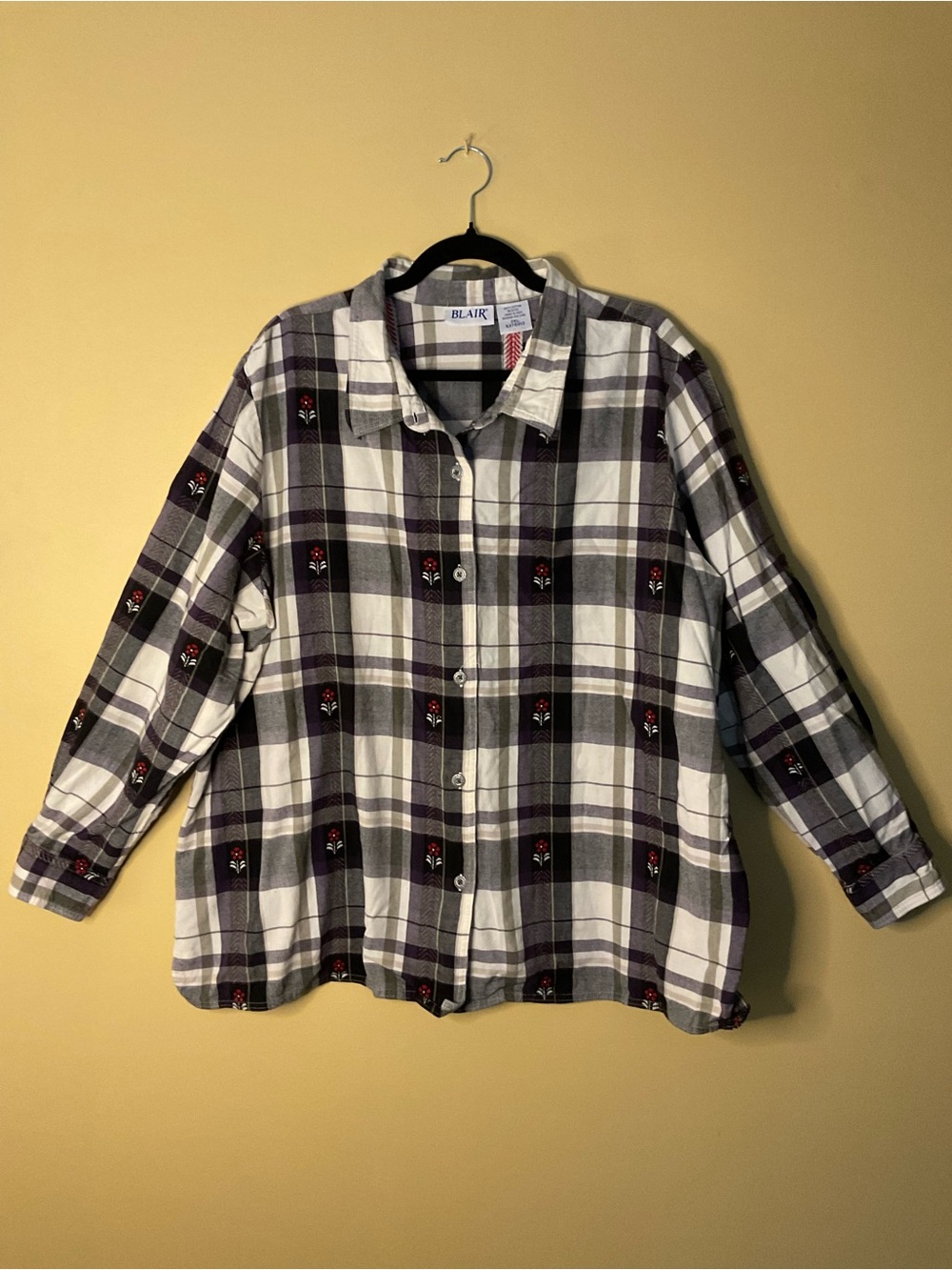 Blair Plaid Button-Down Shirt in White, Gray and Purple